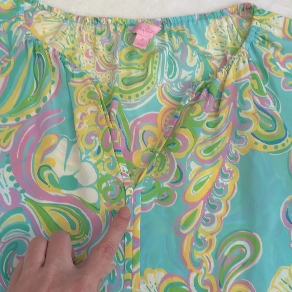 Lilly Pulitzer | Sarabeth 3/4 Sleeve Silk Blouse Double Trouble 91852 (S) - Picture 8 of 16